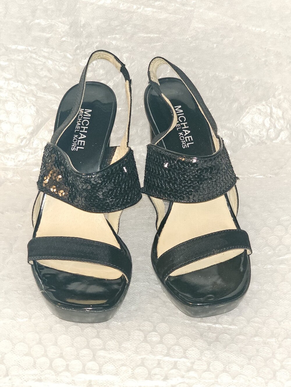 Michael Kors Black Sequins Textile leather Strappy Slingback Size 7 - Picture 4 of 10